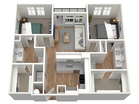 Floor plan for 2 beds, 2 baths, 1146 sqft